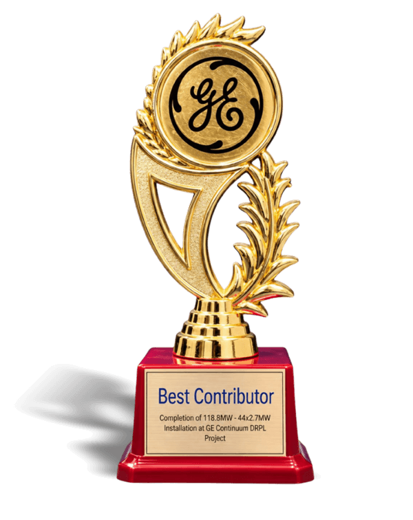 JSW Best Route Survey Award 2024 trophy presented to Jay Pee Roadways Madras Pvt. Ltd. by JSW Renewable Energy (Dolvi) Limited